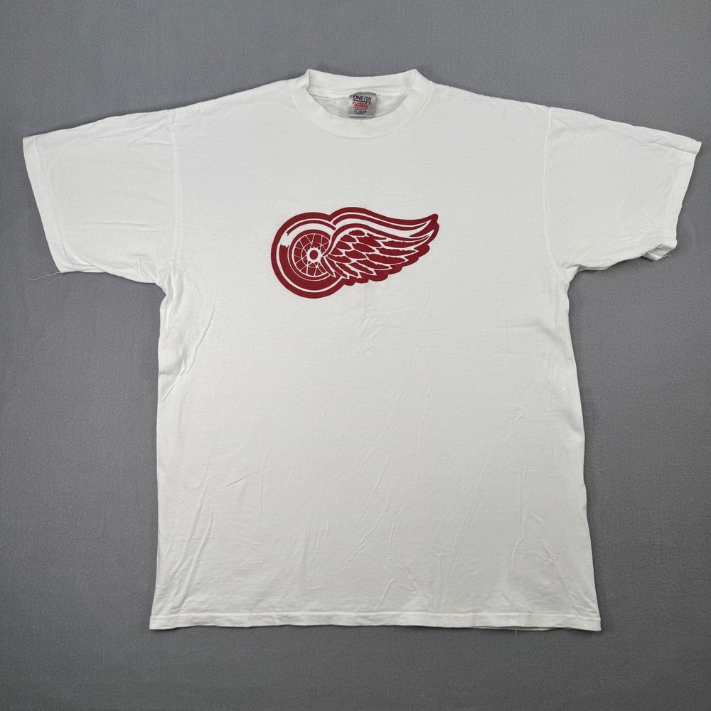 Vintage Oneita Detroit Red Wings Shirt XL White 90s NHL Hockey Single Stitch